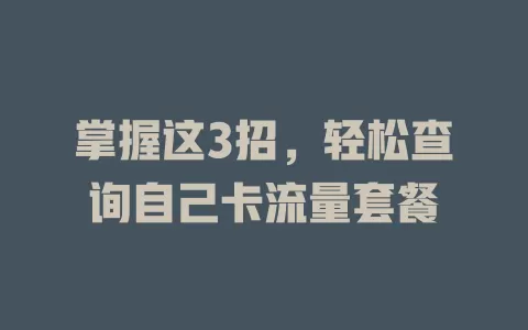 掌握这3招，轻松查询自己卡流量套餐