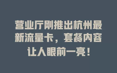 营业厅刚推出杭州最新流量卡，套餐内容让人眼前一亮！