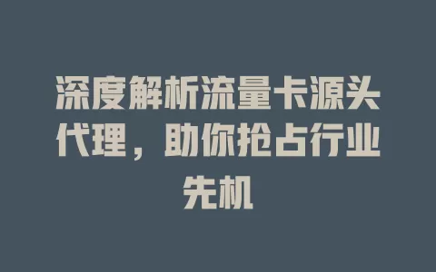 深度解析流量卡源头代理，助你抢占行业先机