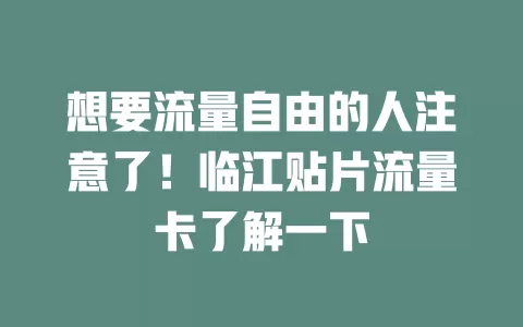 想要流量自由的人注意了！临江贴片流量卡了解一下