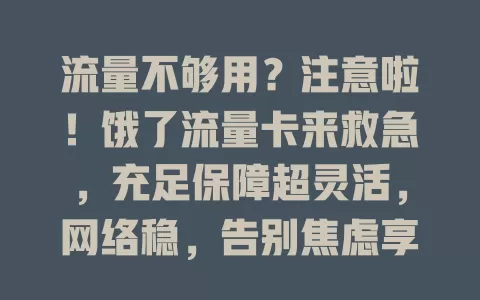 流量不够用？注意啦！饿了流量卡来救急，充足保障超灵活，网络稳，告别焦虑享自由