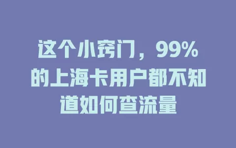这个小窍门，99%的上海卡用户都不知道如何查流量