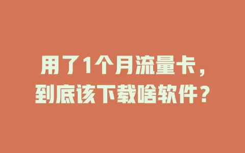 用了1个月流量卡，到底该下载啥软件？