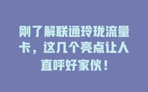 刚了解联通玲珑流量卡，这几个亮点让人直呼好家伙！