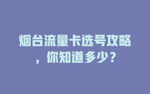 烟台流量卡选号攻略，你知道多少？