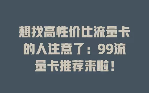 想找高性价比流量卡的人注意了：99流量卡推荐来啦！