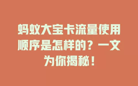 蚂蚁大宝卡流量使用顺序是怎样的？一文为你揭秘！