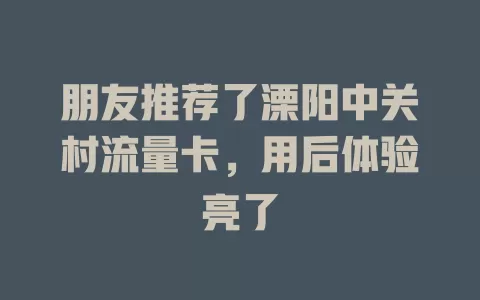 朋友推荐了溧阳中关村流量卡，用后体验亮了