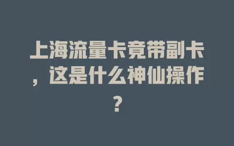 上海流量卡竟带副卡，这是什么神仙操作？