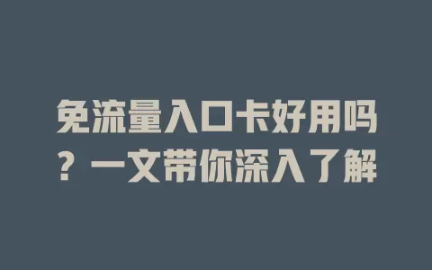 免流量入口卡好用吗？一文带你深入了解