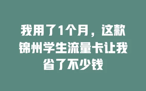 我用了1个月，这款锦州学生流量卡让我省了不少钱