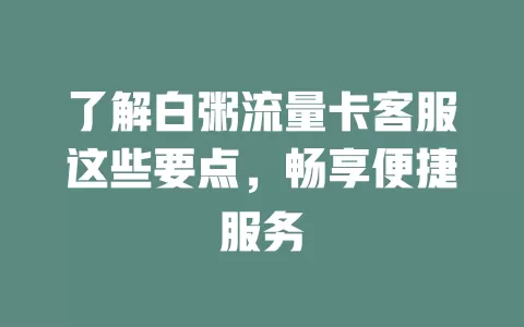 了解白粥流量卡客服这些要点，畅享便捷服务