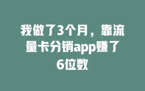 我做了3个月，靠流量卡分销app赚了6位数