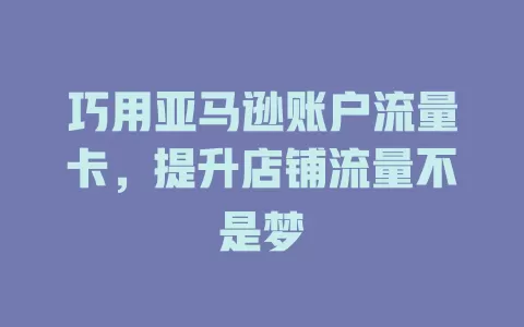 巧用亚马逊账户流量卡，提升店铺流量不是梦