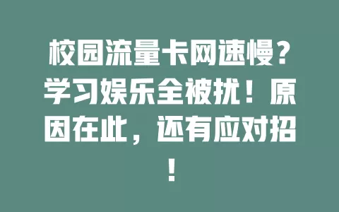 校园流量卡网速慢？学习娱乐全被扰！原因在此，还有应对招！