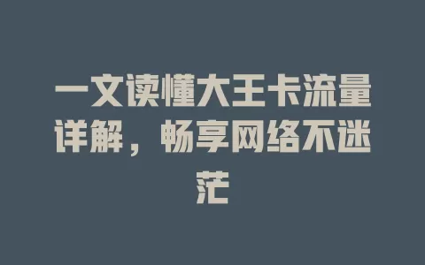 一文读懂大王卡流量详解，畅享网络不迷茫