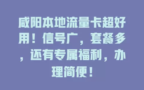 咸阳本地流量卡超好用！信号广，套餐多，还有专属福利，办理简便！