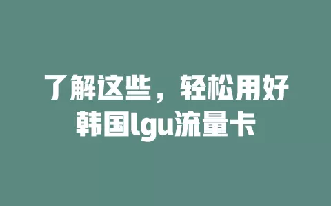 了解这些，轻松用好韩国lgu流量卡