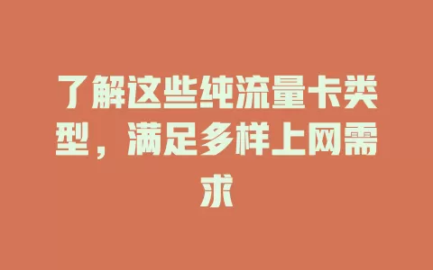 了解这些纯流量卡类型，满足多样上网需求
