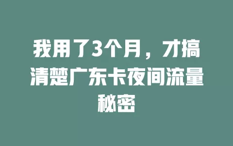 我用了3个月，才搞清楚广东卡夜间流量秘密