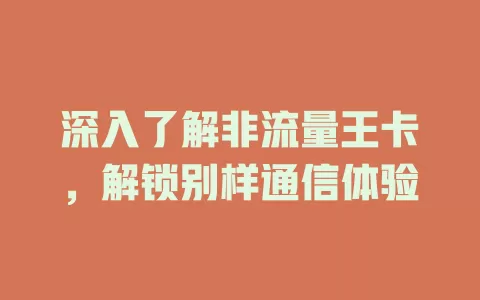 深入了解非流量王卡，解锁别样通信体验