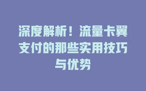 深度解析！流量卡翼支付的那些实用技巧与优势