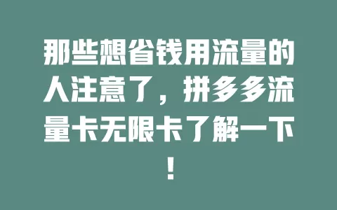 那些想省钱用流量的人注意了，拼多多流量卡无限卡了解一下！