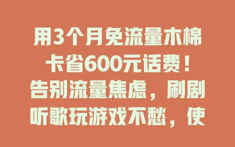 用3个月免流量木棉卡省600元话费！告别流量焦虑，刷剧听歌玩游戏不愁，使用方便网络稳，快来试试！