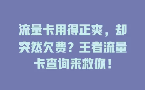 流量卡用得正爽，却突然欠费？王者流量卡查询来救你！