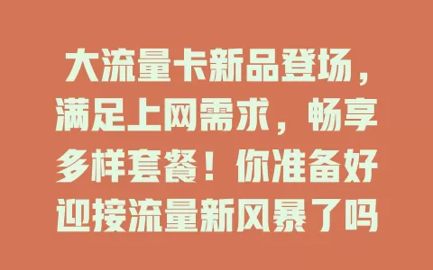 大流量卡新品登场，满足上网需求，畅享多样套餐！你准备好迎接流量新风暴了吗？