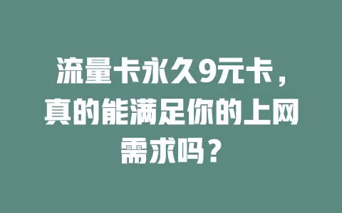 流量卡永久9元卡，真的能满足你的上网需求吗？