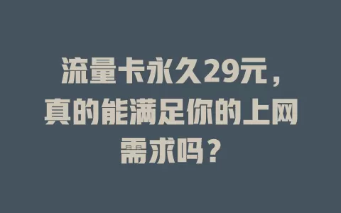 流量卡永久29元，真的能满足你的上网需求吗？
