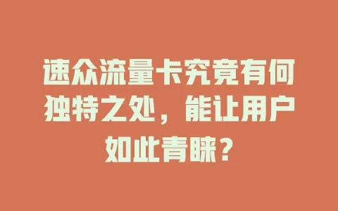 速众流量卡究竟有何独特之处，能让用户如此青睐？