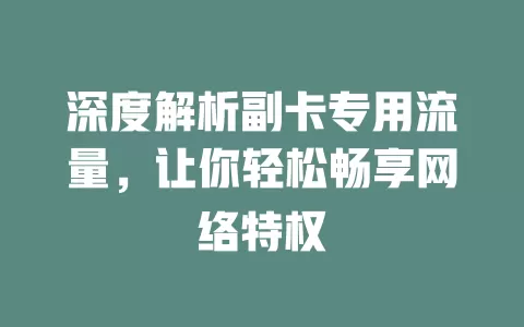 深度解析副卡专用流量，让你轻松畅享网络特权