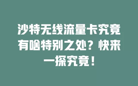 沙特无线流量卡究竟有啥特别之处？快来一探究竟！