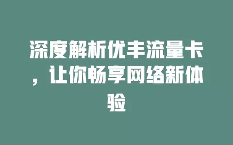 深度解析优丰流量卡，让你畅享网络新体验