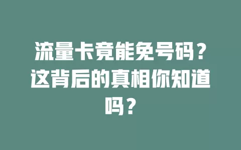 流量卡竟能免号码？这背后的真相你知道吗？