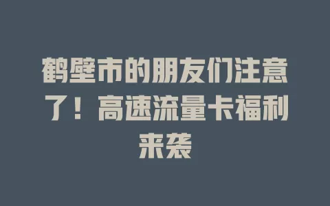 鹤壁市的朋友们注意了！高速流量卡福利来袭