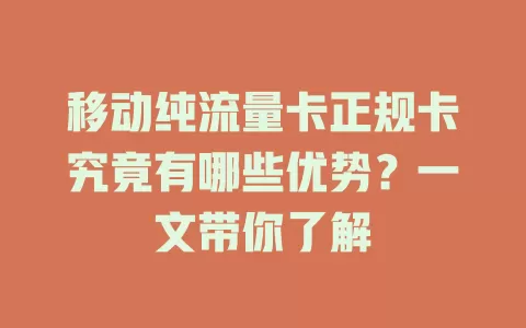 移动纯流量卡正规卡究竟有哪些优势？一文带你了解