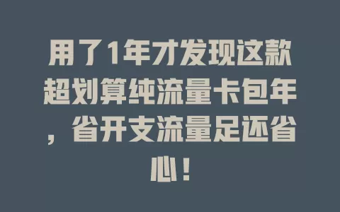 用了1年才发现这款超划算纯流量卡包年，省开支流量足还省心！