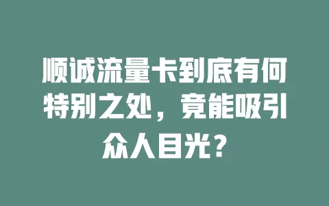 顺诚流量卡到底有何特别之处，竟能吸引众人目光？