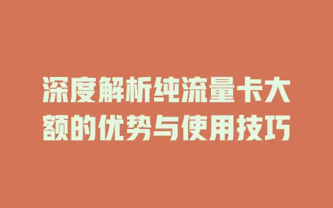 深度解析纯流量卡大额的优势与使用技巧