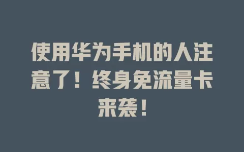 使用华为手机的人注意了！终身免流量卡来袭！
