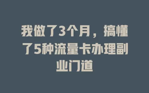 我做了3个月，搞懂了5种流量卡办理副业门道