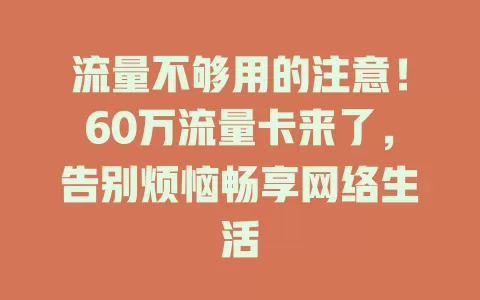 流量不够用的注意！60万流量卡来了，告别烦恼畅享网络生活