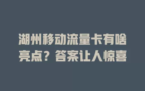 湖州移动流量卡有啥亮点？答案让人惊喜