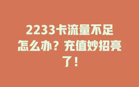 2233卡流量不足怎么办？充值妙招亮了！