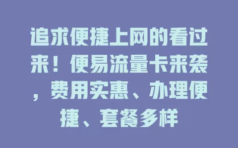 追求便捷上网的看过来！便易流量卡来袭，费用实惠、办理便捷、套餐多样