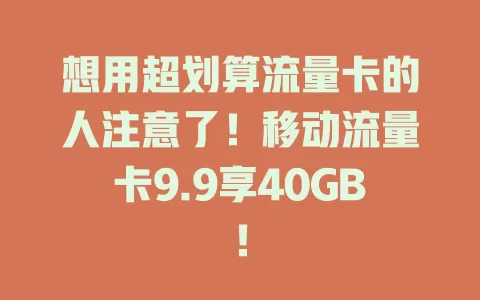 想用超划算流量卡的人注意了！移动流量卡9.9享40GB！
