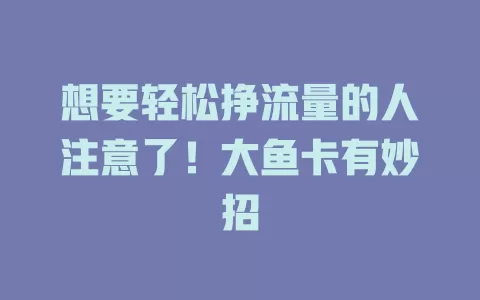 想要轻松挣流量的人注意了！大鱼卡有妙招